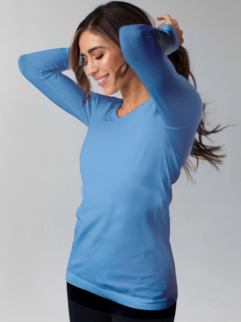 Savvi Challan Performance Long Sleeve Top Blue Thumbholes Athletic XS-S